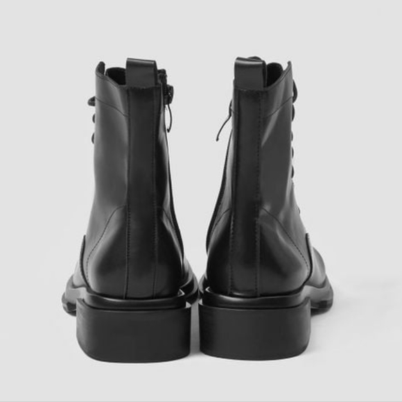 NEW Square-Toe Lace Up Ankle Boots w/ Side Zipper (Black) - Lattelier - Picture 3 of 7
